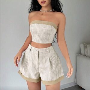Tan Strapless Top and Shorts Set
